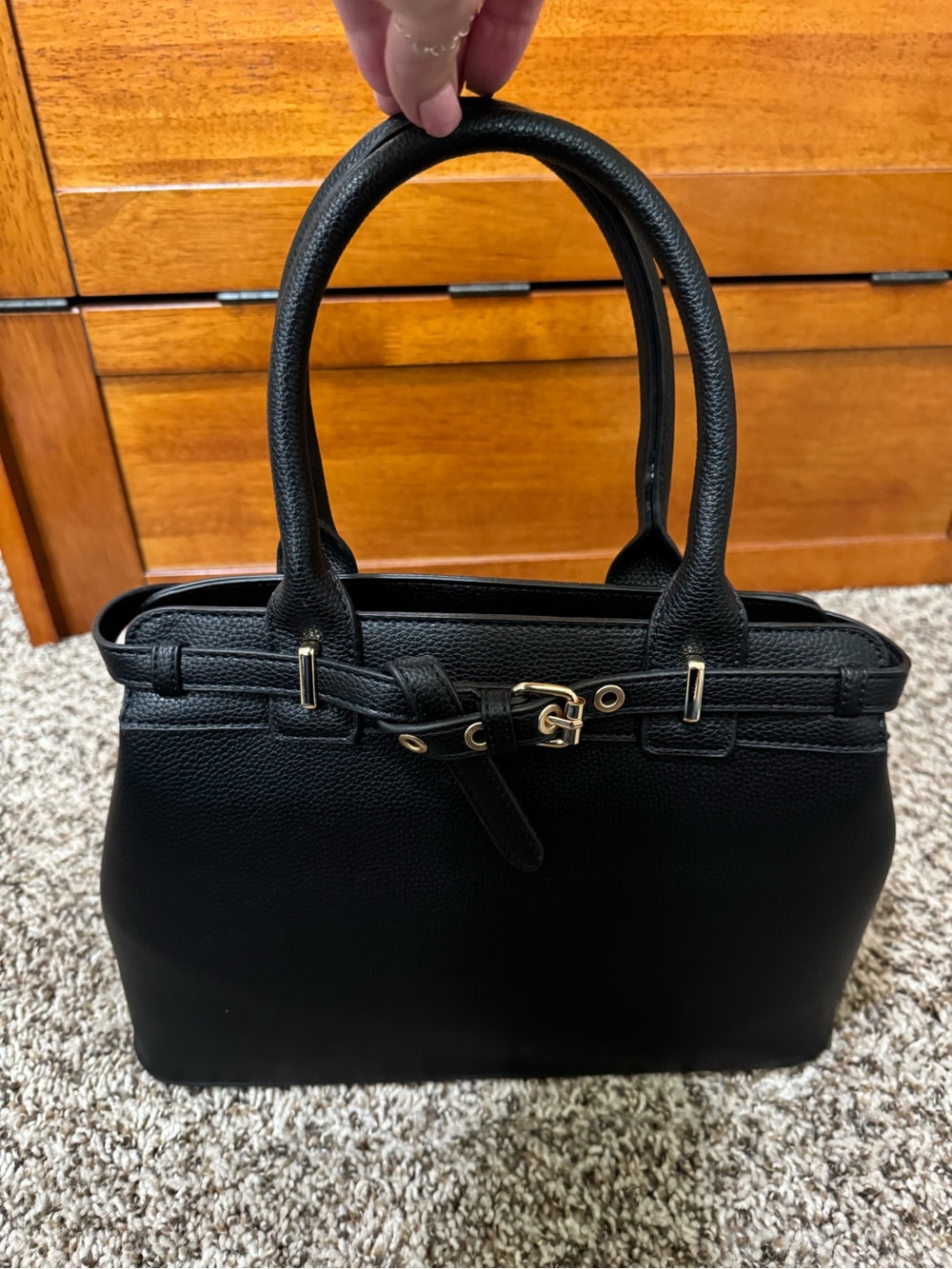 Source Unknown Black Satchel with Gold Buckle Accent